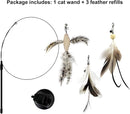 2-in-1 Cat Feather Wand Toy with Suction Cup, 3 Refillable Bird Teasers & Bells