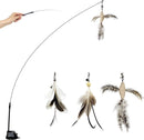 2-in-1 Cat Feather Wand Toy with Suction Cup, 3 Refillable Bird Teasers & Bells
